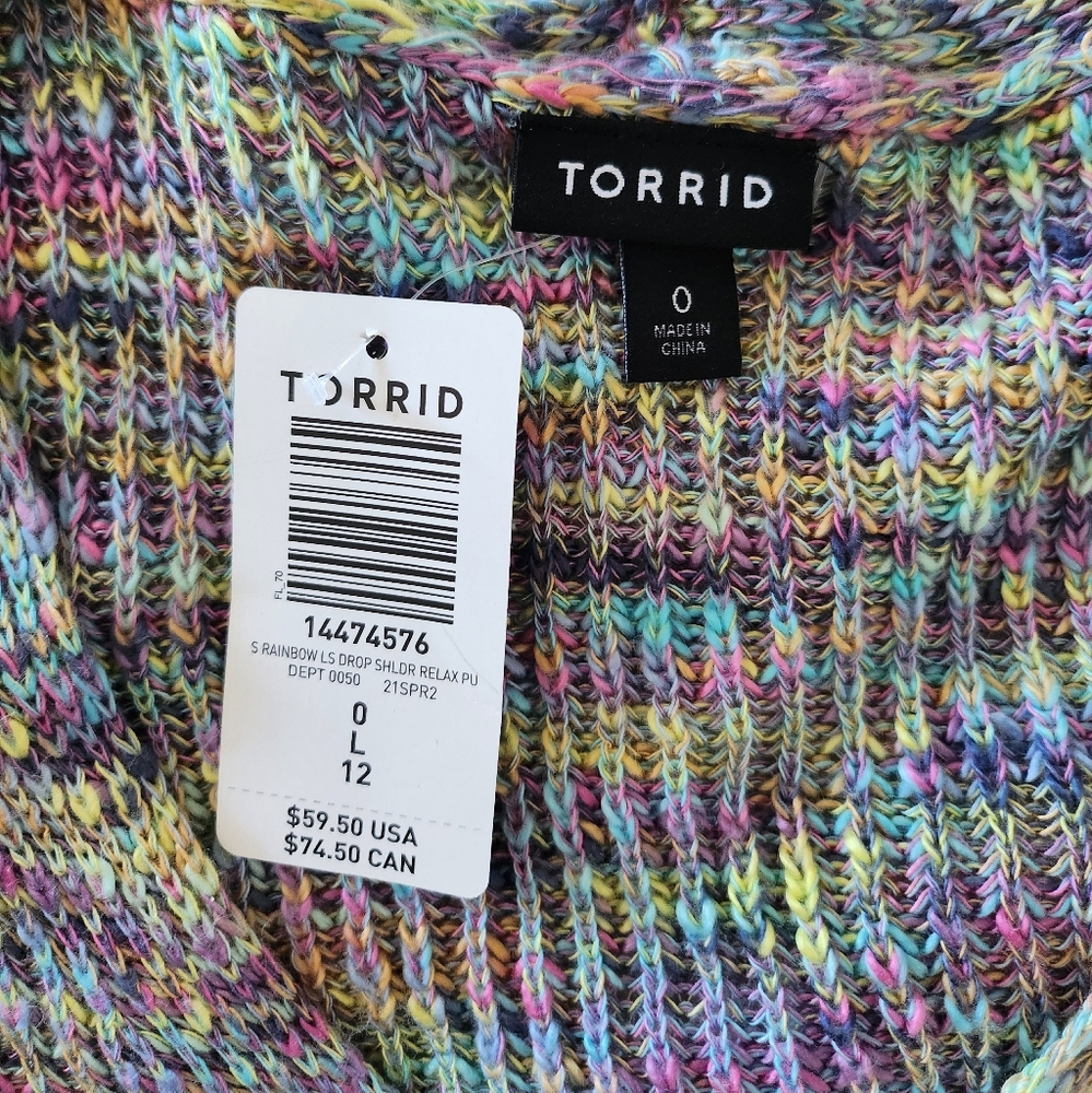 NWT Torrid Rainbow Slub Pullover Tunic V-Neck Sweater - Picture 5 of 6